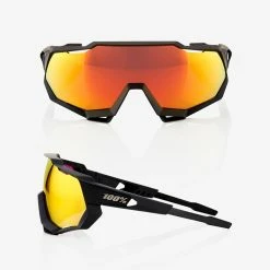 100% Speedtrap Sunglasses Black With HiPER Red Multilayer Mirror Lens Apparel