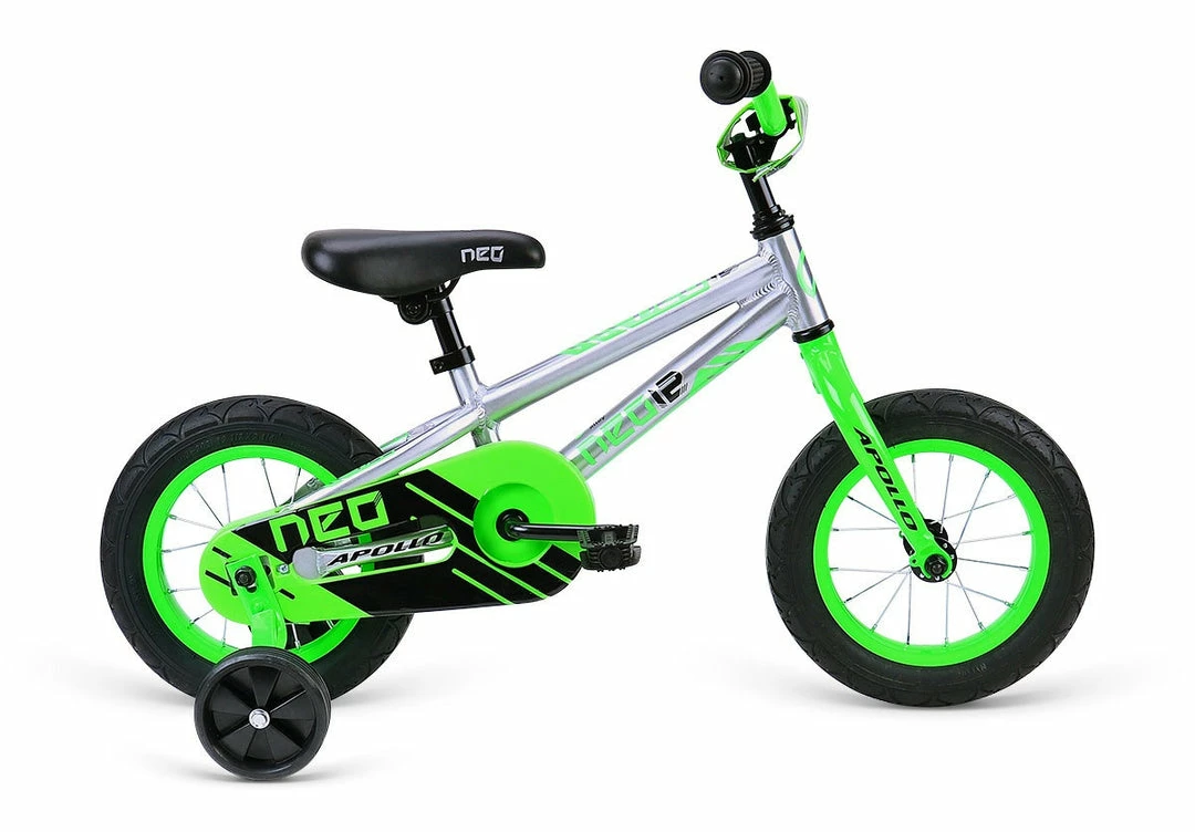 Apollo Neo 12" Kids Bike Brushed Alloy/Green/Black Bikes 1 Apollo Neo 12" Kids Bike Brushed Alloy/Green/Black Bikes