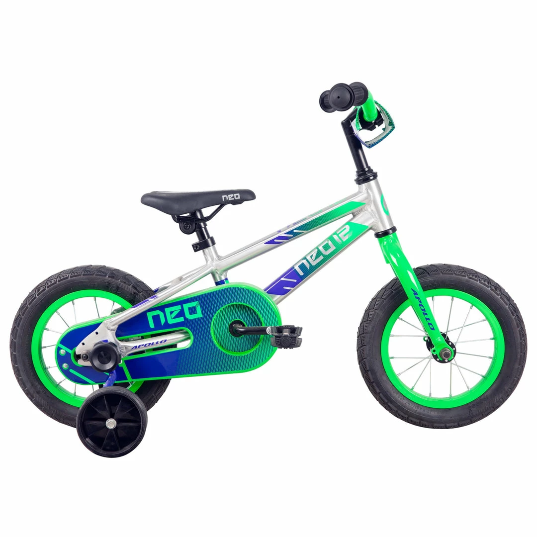 Apollo Neo 12" Kids Bike Brushed Alloy/Green/Navy Bikes 1 Apollo Neo 12" Kids Bike Brushed Alloy/Green/Navy Bikes