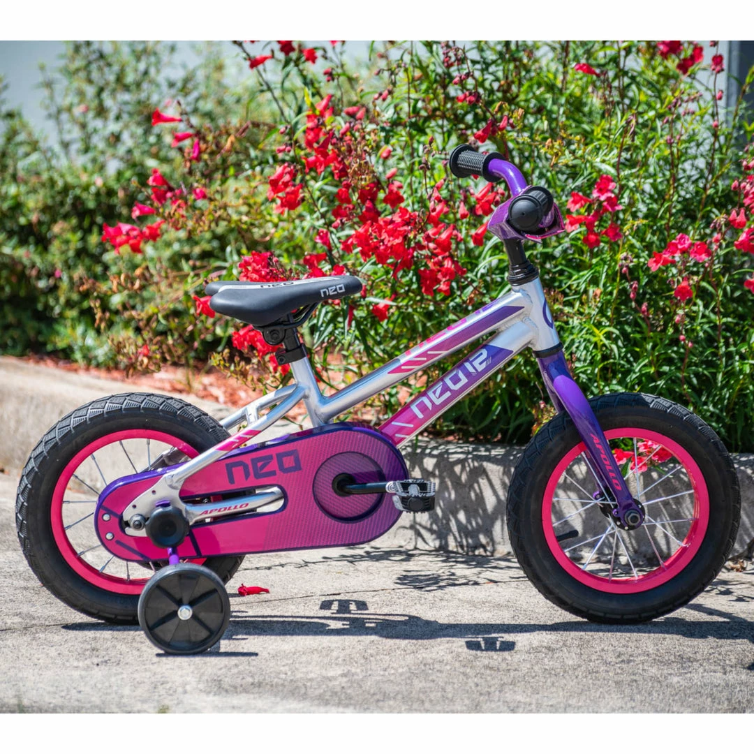 Apollo Neo 12" Kids Bike Brushed Alloy/Purple/Pink 3 Apollo Neo 12" Kids Bike Brushed Alloy/Purple/Pink