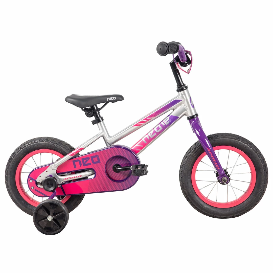 Apollo Neo 12" Kids Bike Brushed Alloy/Purple/Pink 1 Apollo Neo 12" Kids Bike Brushed Alloy/Purple/Pink