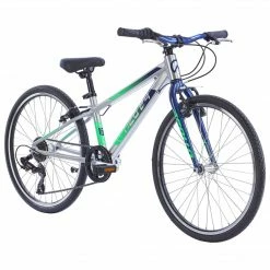 Apollo Neo 24" Kids Bike 7-Speed Brushed Alloy/Navy/Neon Green Bikes