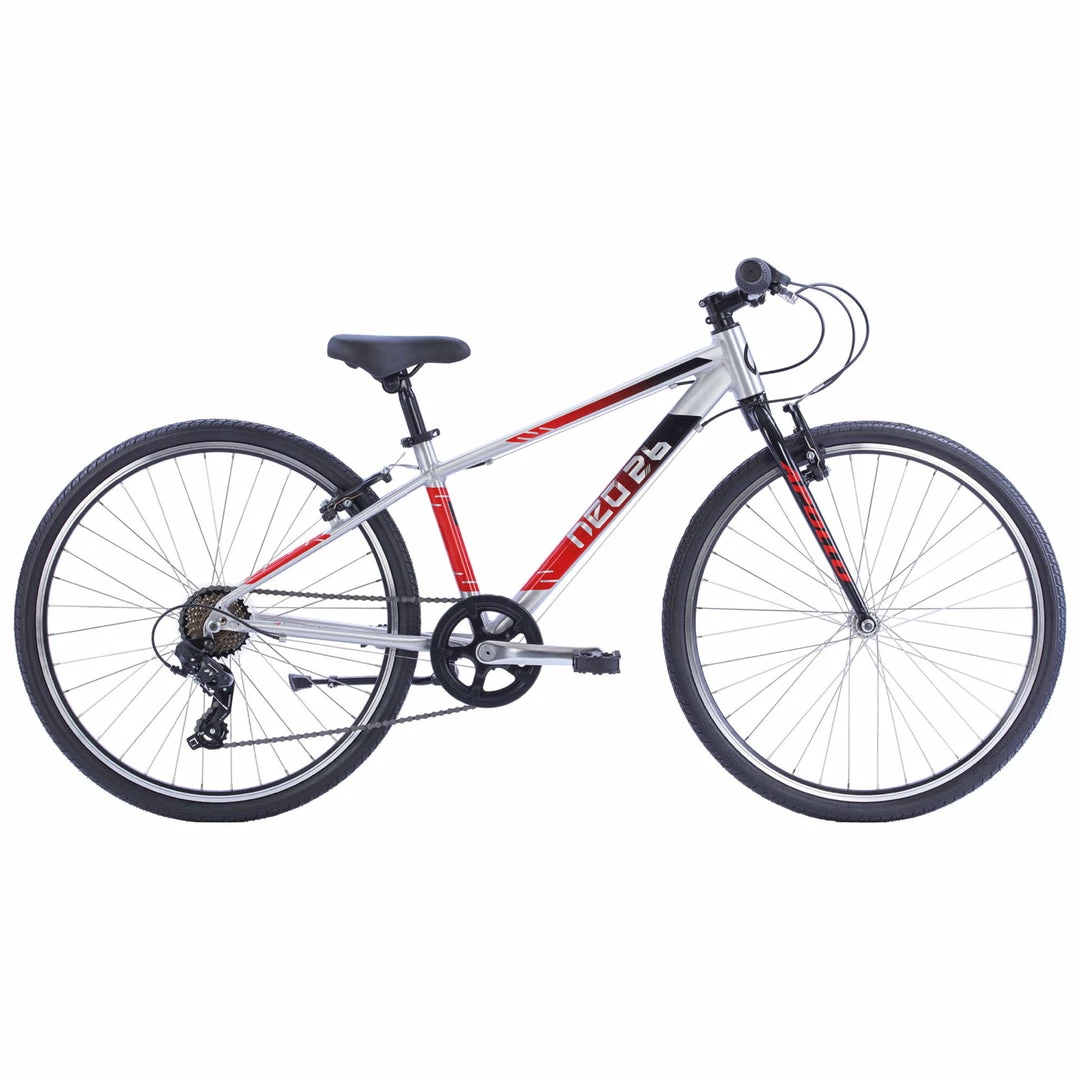 Apollo Neo 26" Kids Bike 7-Speed Brushed Alloy/Black/Red 1 Apollo Neo 26" Kids Bike 7-Speed Brushed Alloy/Black/Red