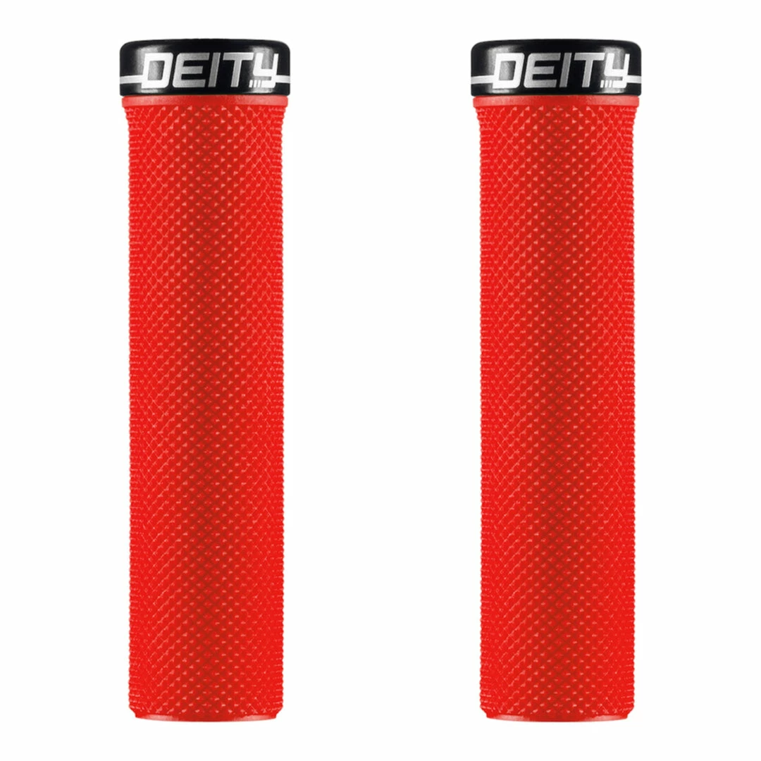 Deity Slimfit Lock-On Grips Red With Black Clamp Parts & Maintenance 1 Deity Slimfit Lock-On Grips Red With Black Clamp Parts & Maintenance