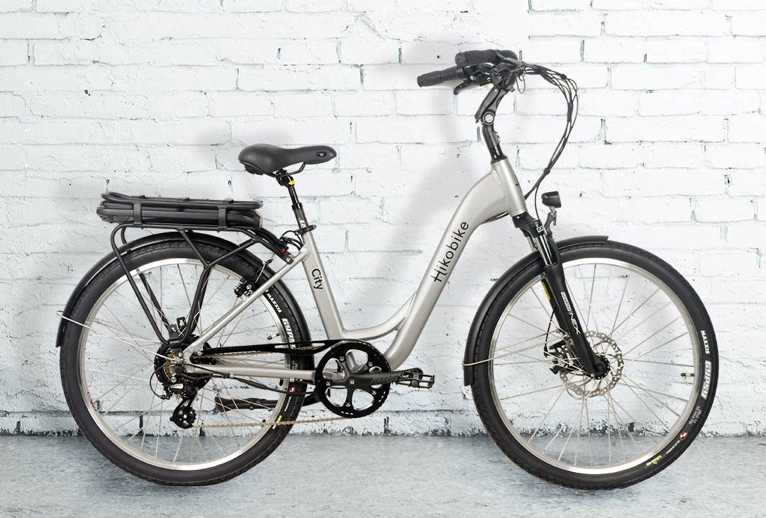 Hiko City Electric Hybrid Bike 10.4AH Battery Silver 1 Hiko City Electric Hybrid Bike 10.4AH Battery Silver