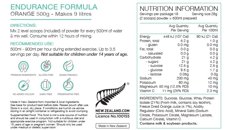 Pure Endurance Formula 500g Pouch Orange 2 Pure Endurance Formula 500g Pouch Orange